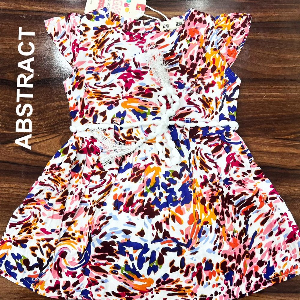 Beautiful ABSTRACT Printed Woven Dresses with Tie, NWT super soft cotton Ruffles